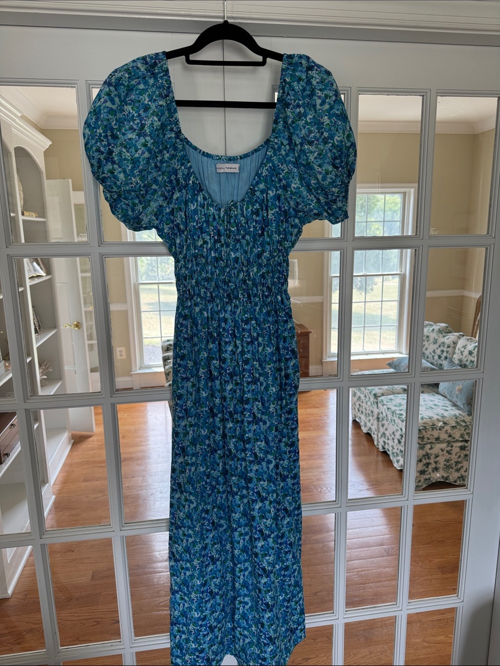 Blue Floral Puff Sleeve Smocked Midi Dress - Faithful The Brand